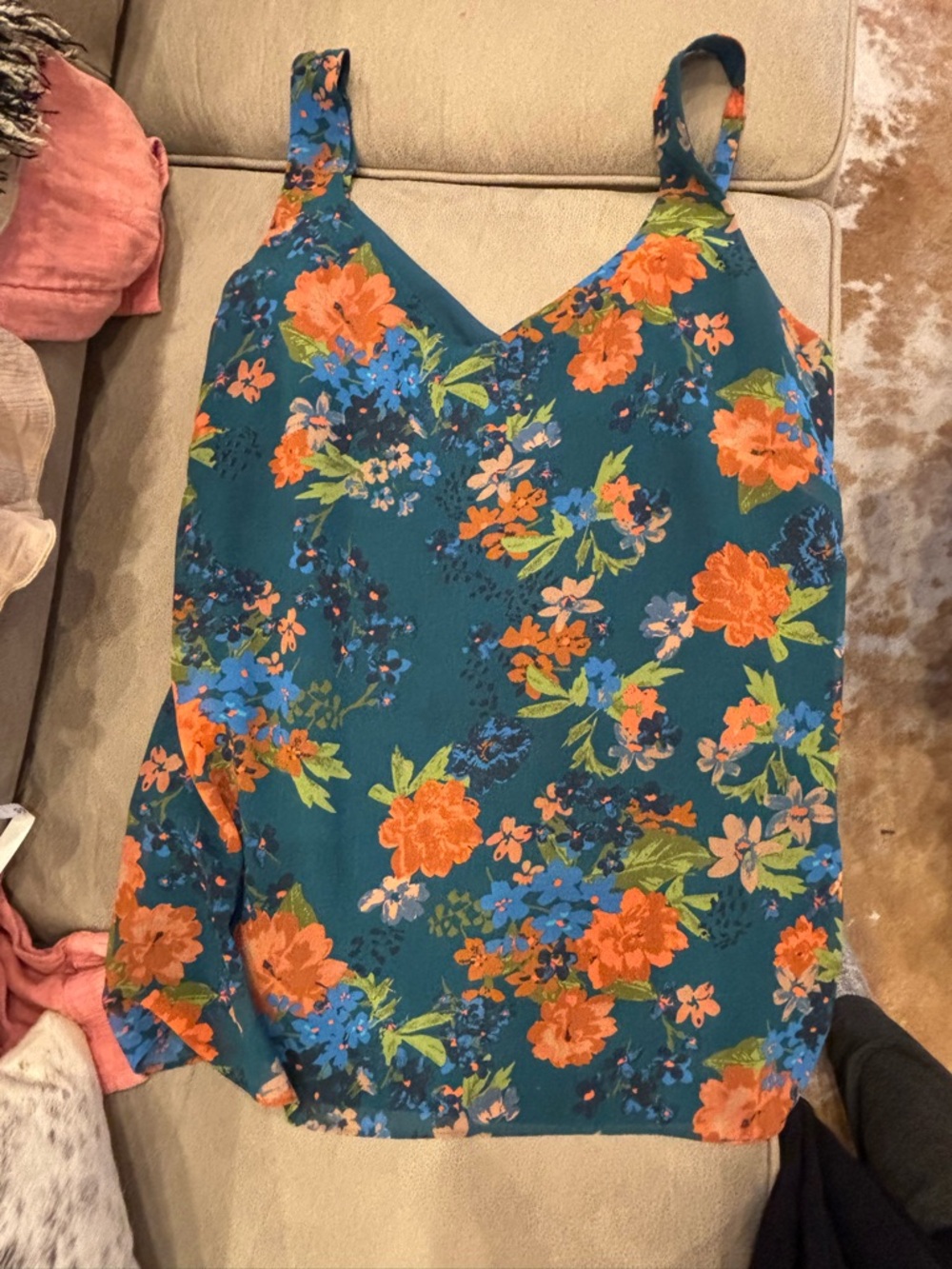 Cabi Sleeveless Teal Floral V-Neck Women’s Top adjustable straps - Picture 2 of 7